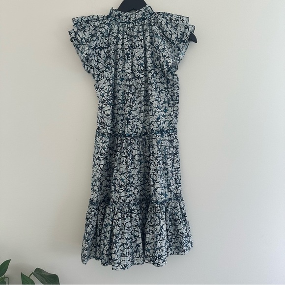 VERONICA BEARD TIERED RUFFLE COTTON ZEE DRESS - OFF WHITE/NAVY- SIZE 0 - Picture 6 of 12